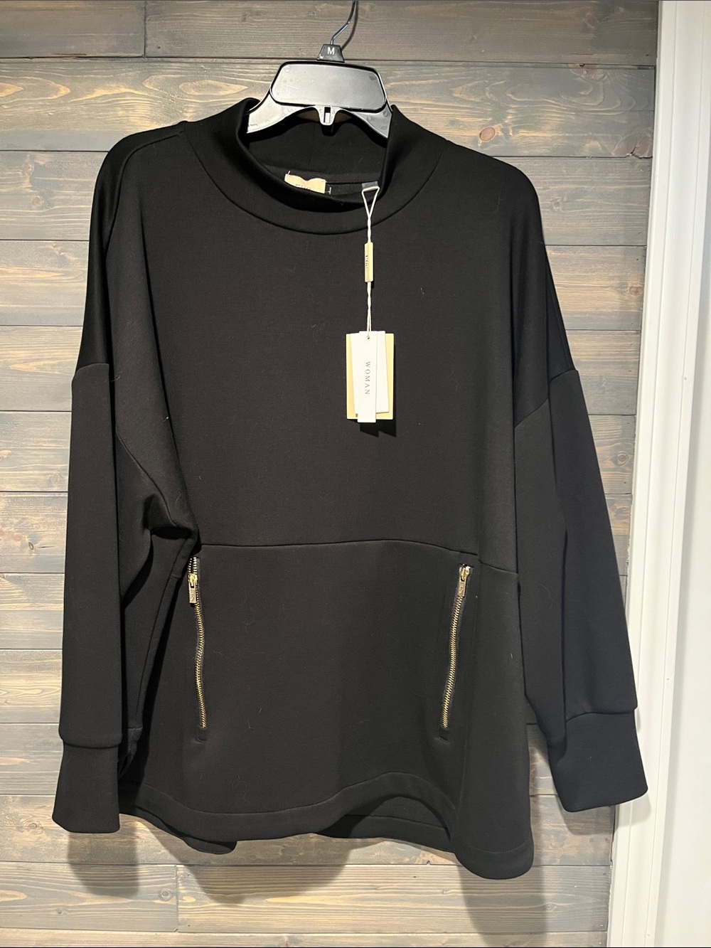 NWT Elie Tahari Women's Black Pullover Sweatshirt with Zip Pockets 2x